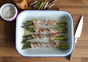 Uncooked Asparagus Wrapped In Bacon