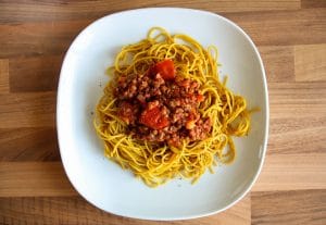 Lentil Spag Bol on a plate